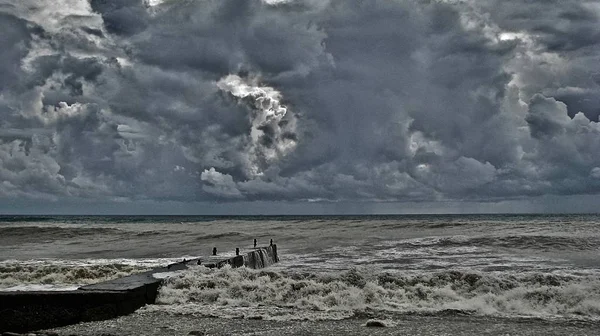 Nuvens Escuras Trovão Durante Uma Tempestade Noturna — Fotografia de Stock