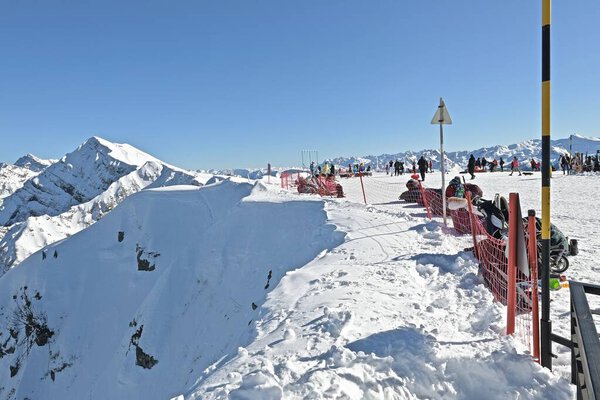 snow-capped mountain peaks in a ski resort