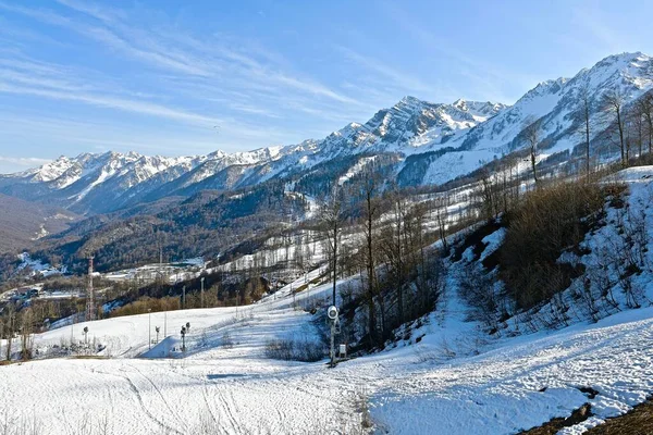 Краєвид Засніжених Гір Гірськолижному Курорті — стокове фото