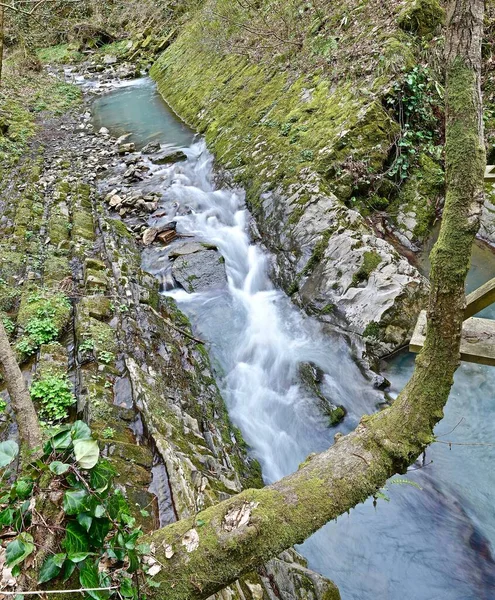 Mountain River Small Bridge Spring Gorge — Stock Photo, Image