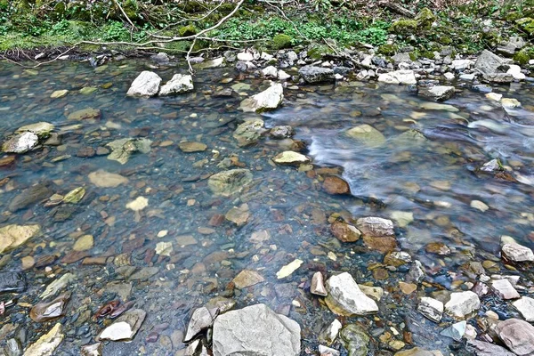 Kameny Průzračné Vodě Horské Řeky — Stock fotografie