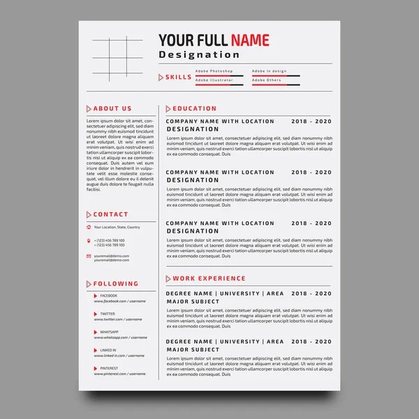 Corporate Creative Resume Design Template Minimalist Resume Template — Stockový vektor