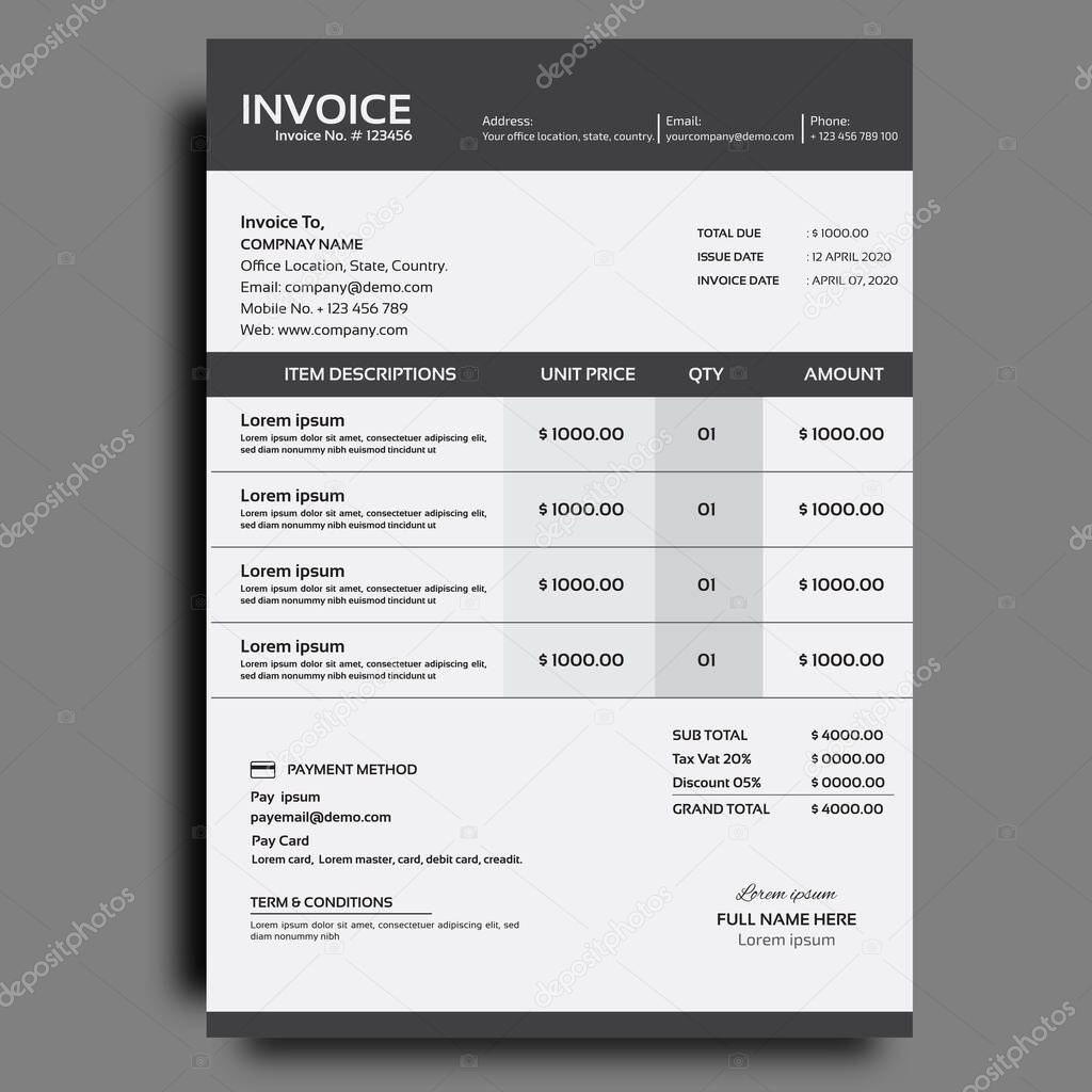 Invoice design. corporate company invoice design template. business invoice design