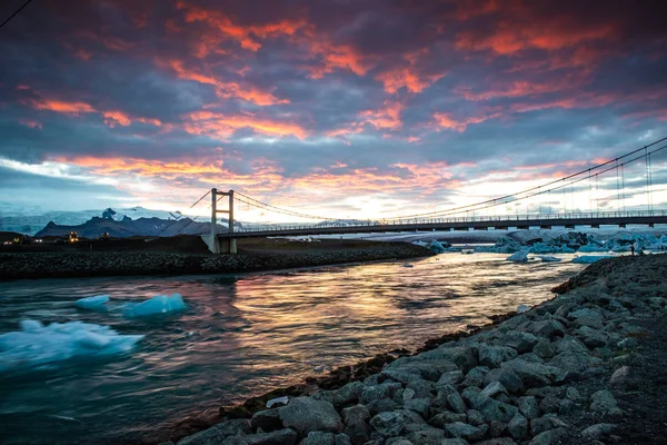 Jokulsarion Lagoa na Islândia em Sunset — Fotografia de Stock