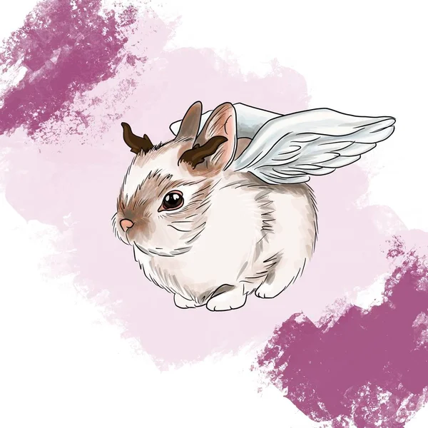 小可爱的兔子 长着角和翅膀 — 图库照片