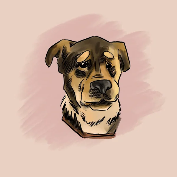 Cyfrowy Portret Smutnego Psa — Zdjęcie stockowe
