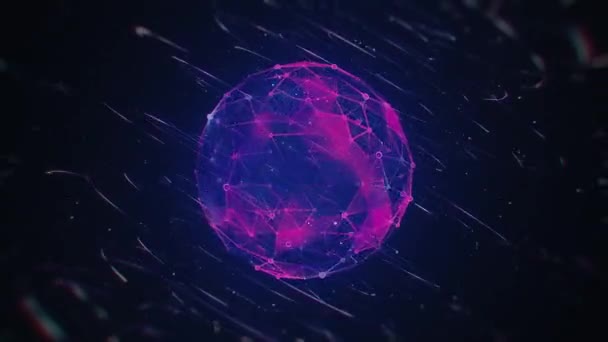 Tech Multicolored Polygonal Sphere Rotating Lines Seamlessly Looping Animated Background — Stock Video