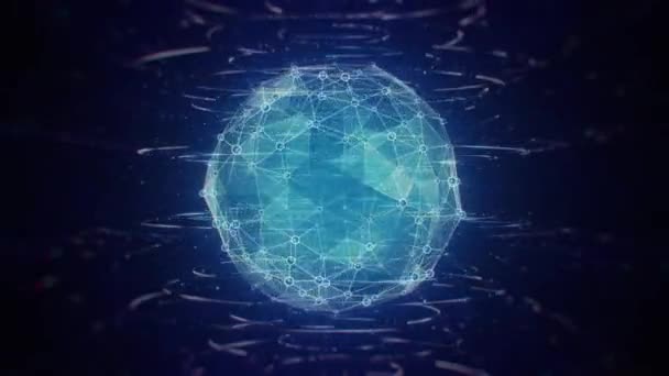 Sphère polygonale bleue tournante futuriste. Fond animé en boucle sans couture .