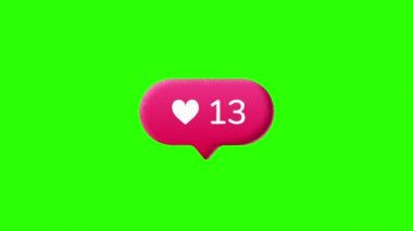 Red grainy round likes counter going from 1 to 10000. 15 fps grain texture shaded style.  Green screen can be removed with color key effect to make transparent background and place this graphic element over your video.