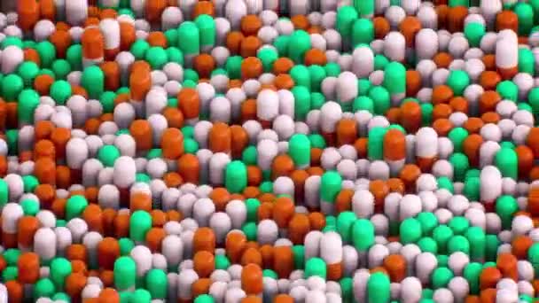 Isometric Green Orange Pills Panning Top Right Bottom Left Seamlessly — Stock Video