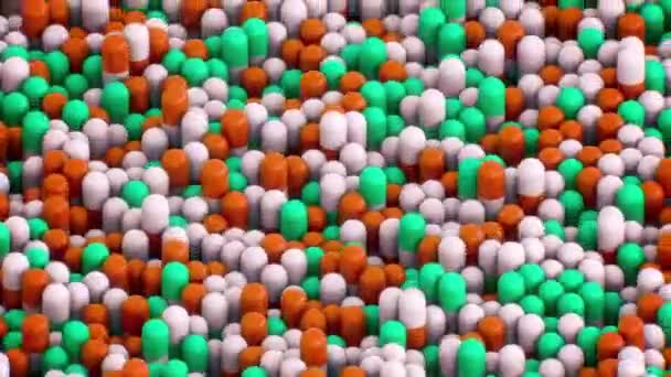 Isometrische Groene Oranje Pillen Panning Van Boven Rechts Naar Beneden — Stockvideo