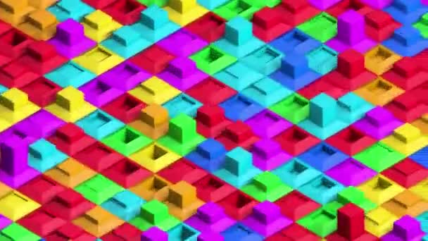 Isometric Multicolored Swaying Cubes Holes Seamlessly Looping Animated Background — Stok video