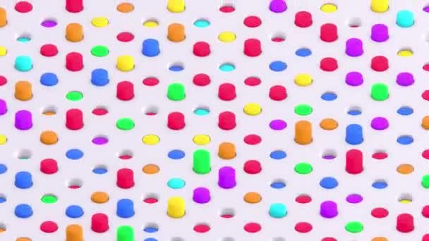 Разноцветные Изометрические Цилиндры Раскачивающиеся Круглых Слотах Бесшовный Цикл Анимированного Фона — стоковое видео