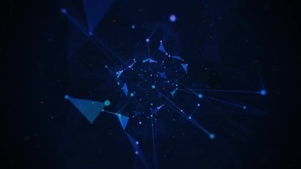 Plexo Néon Rotativo Abstrato Fundo Azul Escuro Seamlessly Looping Fundo — Vídeo de Stock