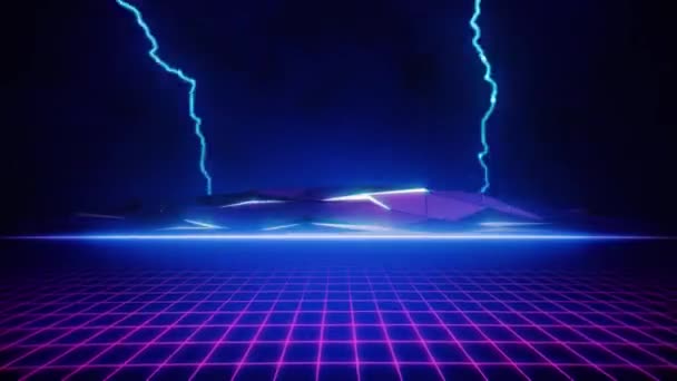 Pink Retro Mřížka 80. let a Blue Lightning. Bezproblémové smyčky animovaného pozadí.