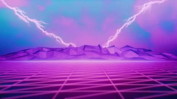 80S Retrowave Pink Grid Verre Bliksemschichten Naadloos Looping Geanimeerde Achtergrond — Stockvideo