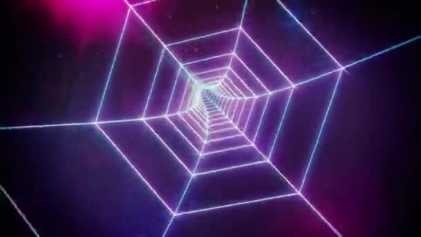 Pink Retro Hexagon Grid Tunnel Και Μακρινοί Πλανήτες Στο Διάστημα — Αρχείο Βίντεο