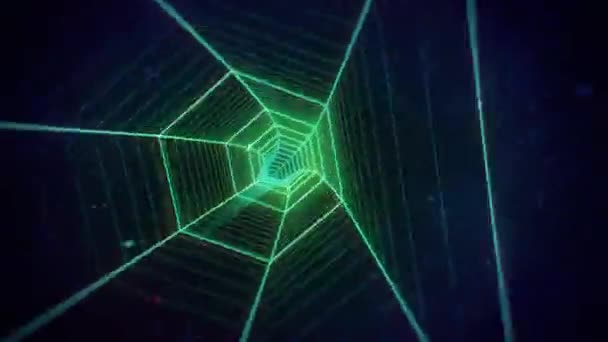 Roterande Neon Green Retro Hexagon Grid Tunnel Rymden Sömlöst Looping — Stockvideo