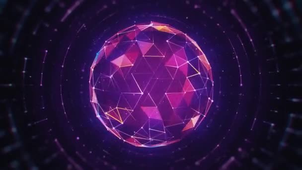 Многоцветная Полигональная Сфера Высоких Технологий Тёмном Фоне Бесшовный Зацикленный Анимированный — стоковое видео