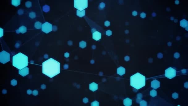 Roterande Futuristiska Hexagon Plexus Network Mörkblå Bakgrund Sömlöst Looping Animerad — Stockvideo