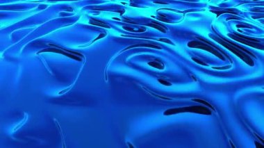 Yavaşça akan metalik mavi sıvı 3D madde. Canlandırılmış arkaplan.