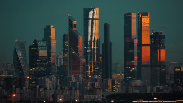 Московский Международный Деловой Центр Закат Skyscrapers Modern City Time Lapse — стоковое видео