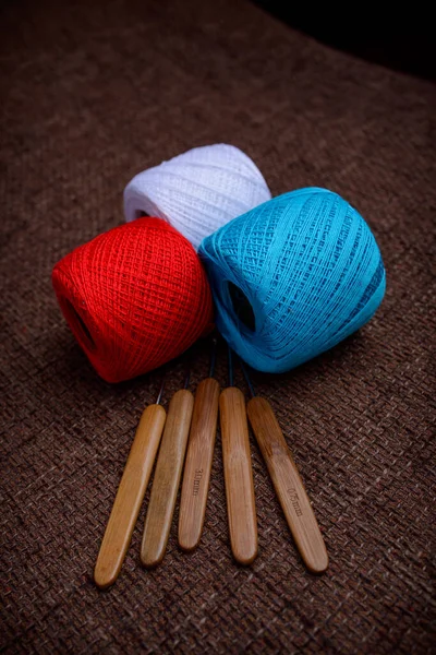 Yarn for knitting with pins and hook