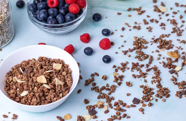 Muesli Com Bagas Mesa — Fotografia de Stock