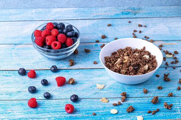 Muesli Berries Wooden Table — Stock Photo, Image