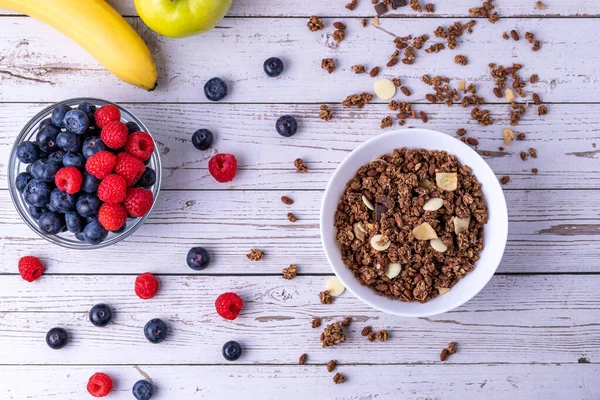 Muesli Berries Wooden Table — Stock Photo, Image