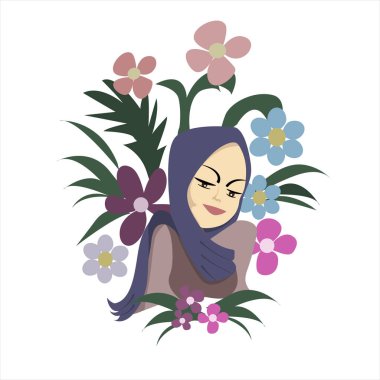 Çiçekli mavi eşarplı genç kız.