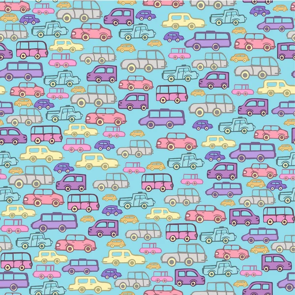 Çocuk tasarımı için kusursuz el çizimi şirin çizgi film arabaları..