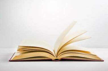 Eski kitap beyaz arkaplanda açıldı