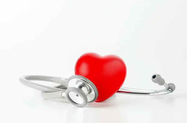 Close Stethoscope Red Heart White Background — Stock Photo, Image