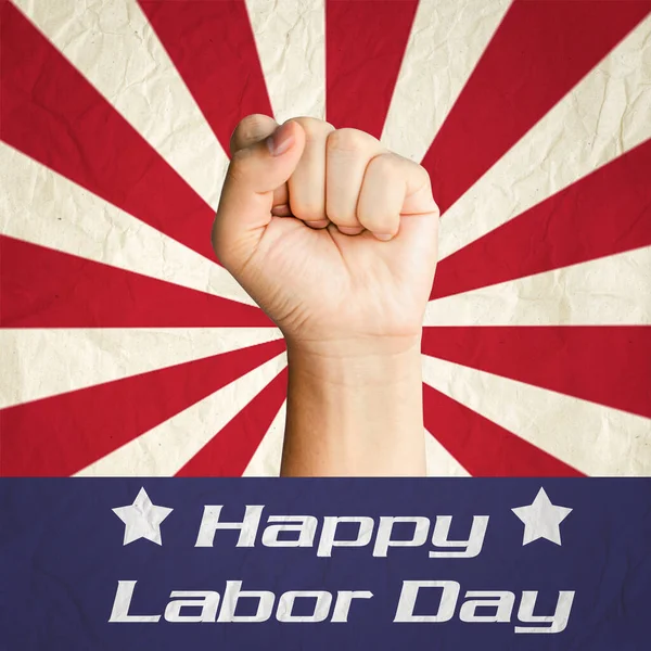 Pugno Mano Con Happy Labor Day Bandiera Degli Stati Uniti — Foto Stock