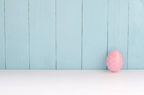 Pink Color Cute Easter Eggs White Blue Wooden Background Vintage — Stock Photo, Image