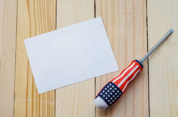 Chave Fenda Com Bandeira Dos Estados Unidos América Padrão Mesa — Fotografia de Stock