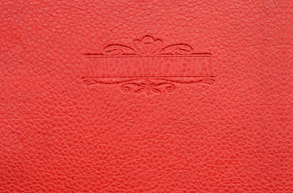 Close Red Leather Texture Background Vintage Label Text — Stock Photo, Image