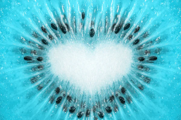 Blaue Farbe Der Kiwi Frucht Hintergrund Mit Herzform Blaue Farbe — Stockfoto