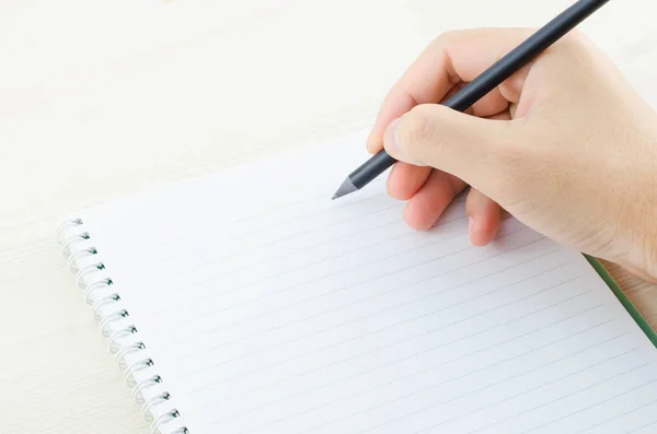 Hand Young Man Write White Notebook Hand Write Notebook Black — Stock Photo, Image