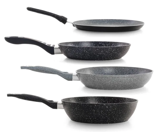 Set of black frying pans isolated on white background — Stock Photo, Image