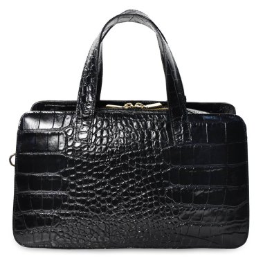 Beyaz bir arka plan üzerinde siyah zarif kadın çanta