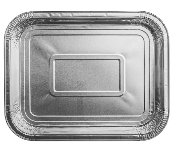 Vassoio contenitore cibo stagnola isolato su bianco / vista dall'alto — Foto Stock