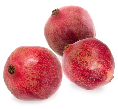 Üç olgun kırmızı Lal. Üzerinde kırmızı olgun nar meyvelerini ayarla