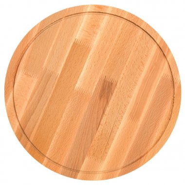 Yuvarlak kesme tahtası. Beyaz arka plan üzerinde izole. AB görüntülemek