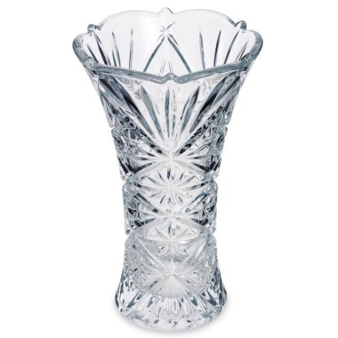 Boş cam vazoda beyaz arka plan üzerinde izole bir desen ile