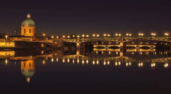 Une Photo Garonne Pont Saint Pierre Hôpital Grave Nuit Toulouse — Photo