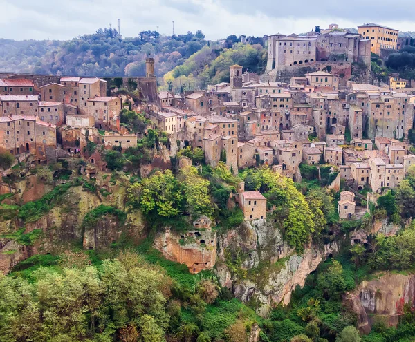 Vista Cima Sobre Antiga Cidade Sorano Província Grosseto Toscana Itália — Fotografia de Stock