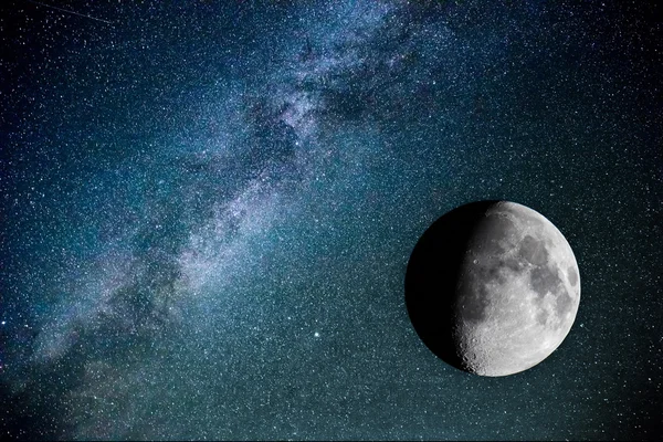 夜晚的天空，月亮和星星 — 图库照片