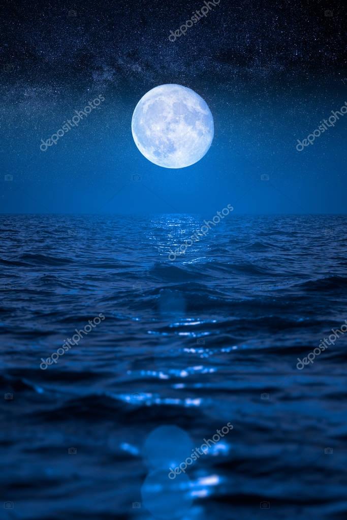 Full Moon Rising Over Ocean Stock Photo By C Baranov Evgenii